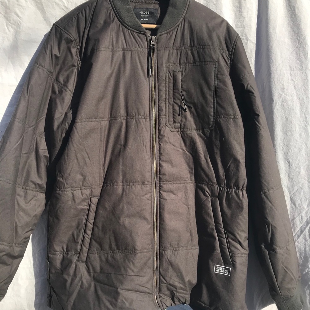 Globe Brand Quilted Bomber Coat, XL, Olive Green